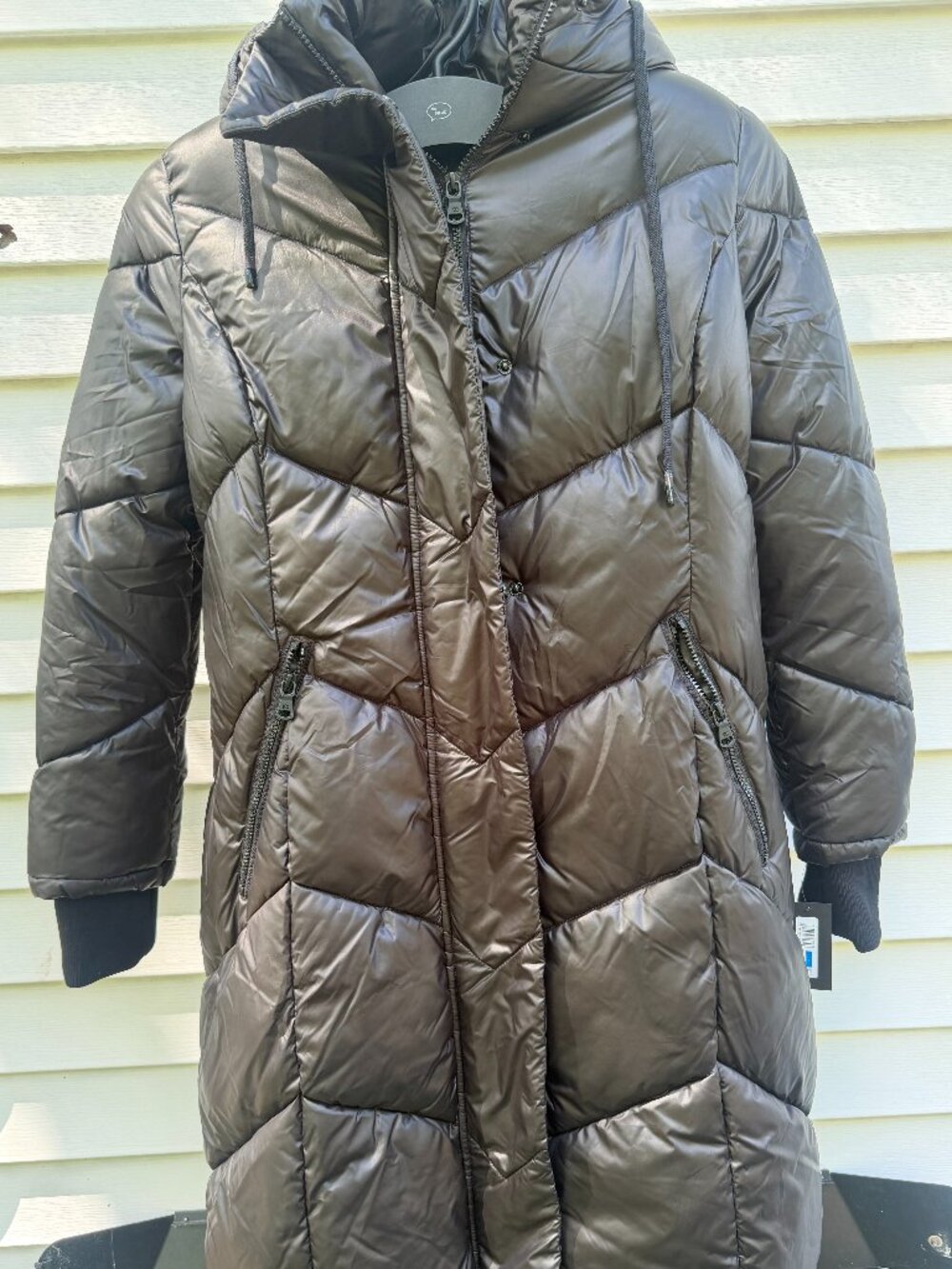 DKNY Women' Long Chevron Super Puffer Winter Jacket Sz XL